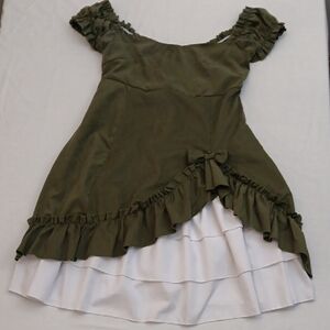 NEW Green Ruffled Dress with White Layered Hem